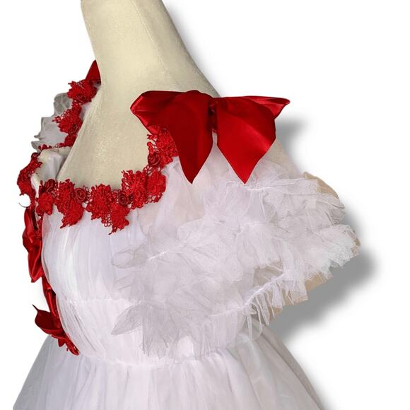 Sugar Thrillz Red Bow Detail Baby Dress White Ruffle Tulle Mini Party Medium - Picture 10 of 11
